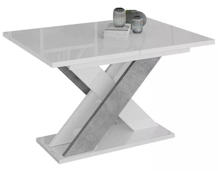 Table à manger extensible blanc et effet béton 120 à 160 cm Tosca