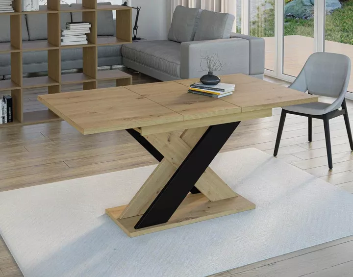 Table à manger extensible chêne clair et noir 120 à 160 cm Tosca