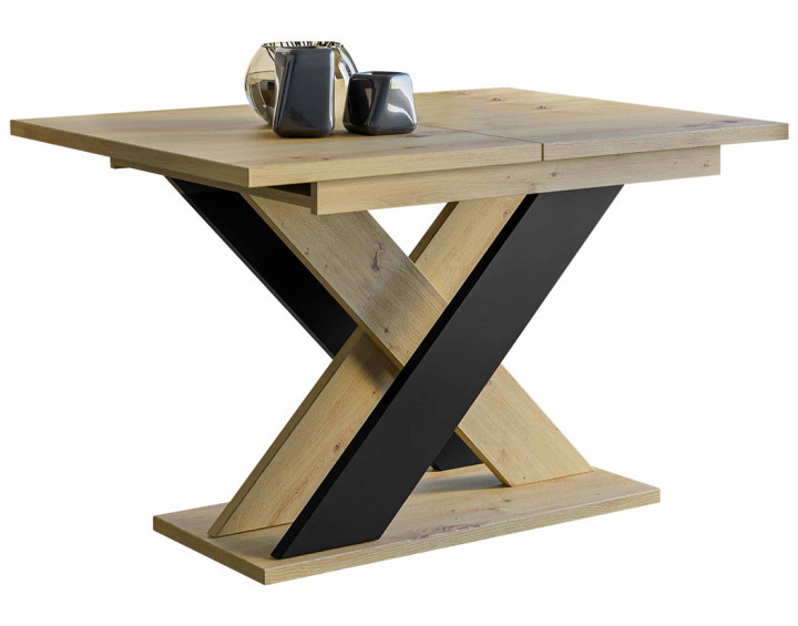 Table à manger extensible chêne clair et noir 120 à 160 cm Tosca