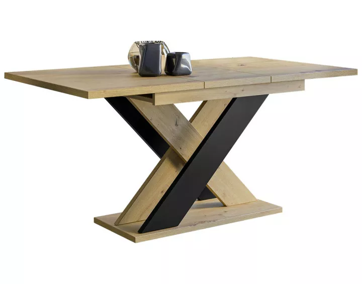 Table à manger extensible chêne clair et noir 120 à 160 cm Tosca