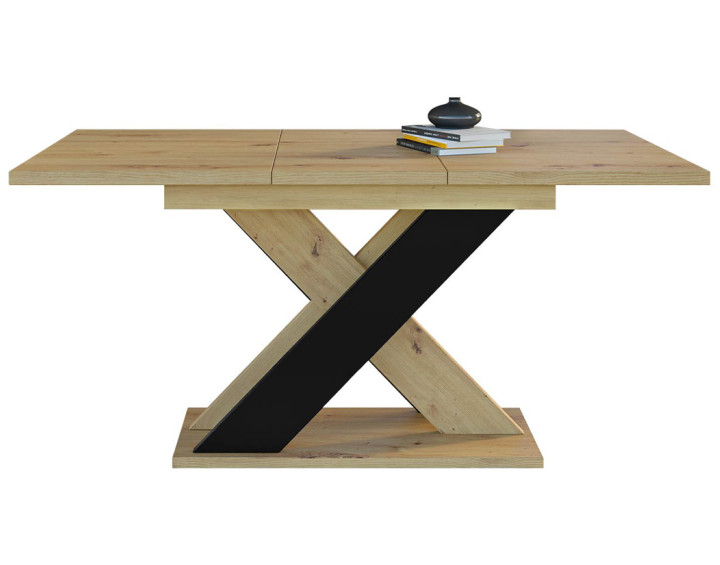 Table à manger extensible chêne clair et noir 120 à 160 cm Tosca