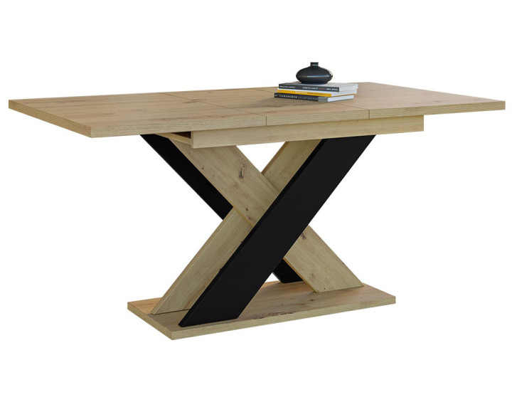 Table à manger extensible chêne clair et noir 120 à 160 cm Tosca