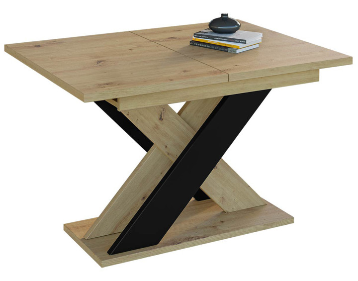 Table à manger extensible chêne clair et noir 120 à 160 cm Tosca