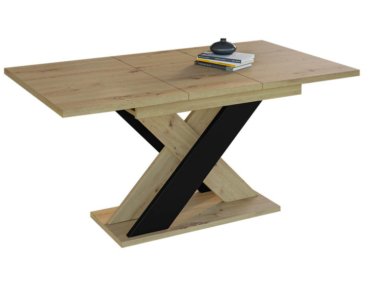 Table à manger extensible chêne clair et noir 120 à 160 cm Tosca