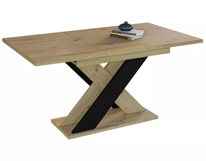 Table à manger extensible chêne clair et noir 120 à 160 cm Tosca