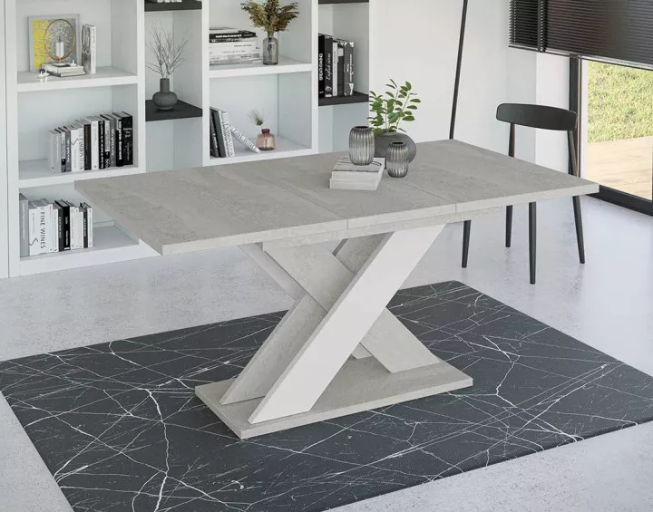 Table à manger extensible gris et blanc 120 à 160 cm Tosca