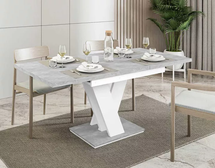 Table à manger extensible gris et blanc 120 à 160 cm Xandriel