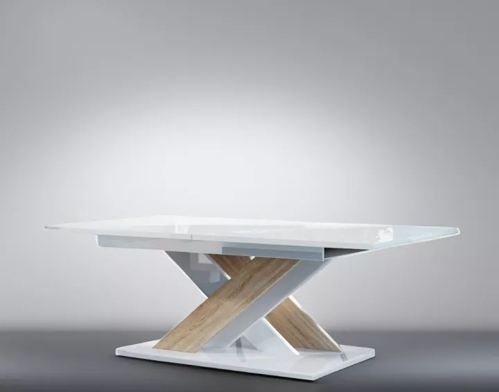 Table à manger extensible blanc et chêne clair 140 à 180 cm Buriti