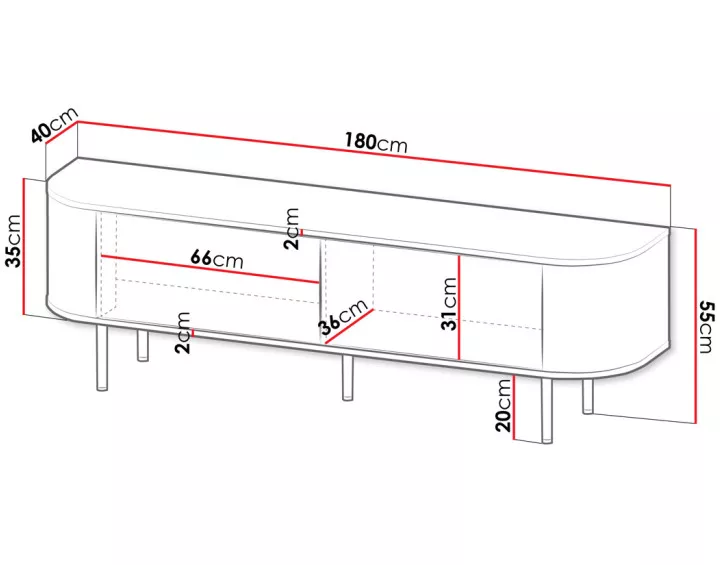 Meuble TV noir 180 cm Thio