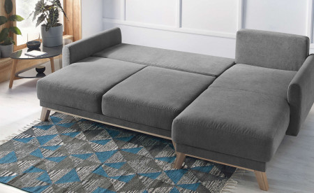 BOBOCHIC BALIO - Canapé d'angle en tissu convertible avec coffre 4 places - Droit BOBOCHIC BALIO - Canapé d'angle en tissu convertible avec coffre 4 places - Droit