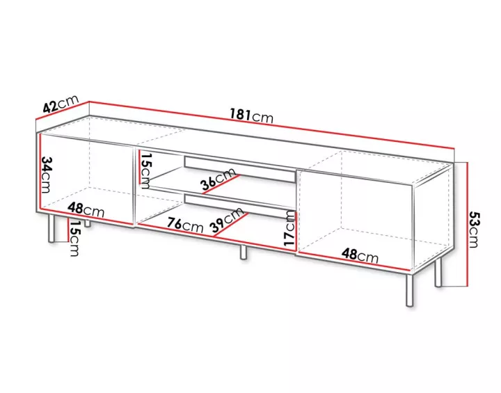 Meuble TV 2 portes et 2 niches écru 181 cm Timote