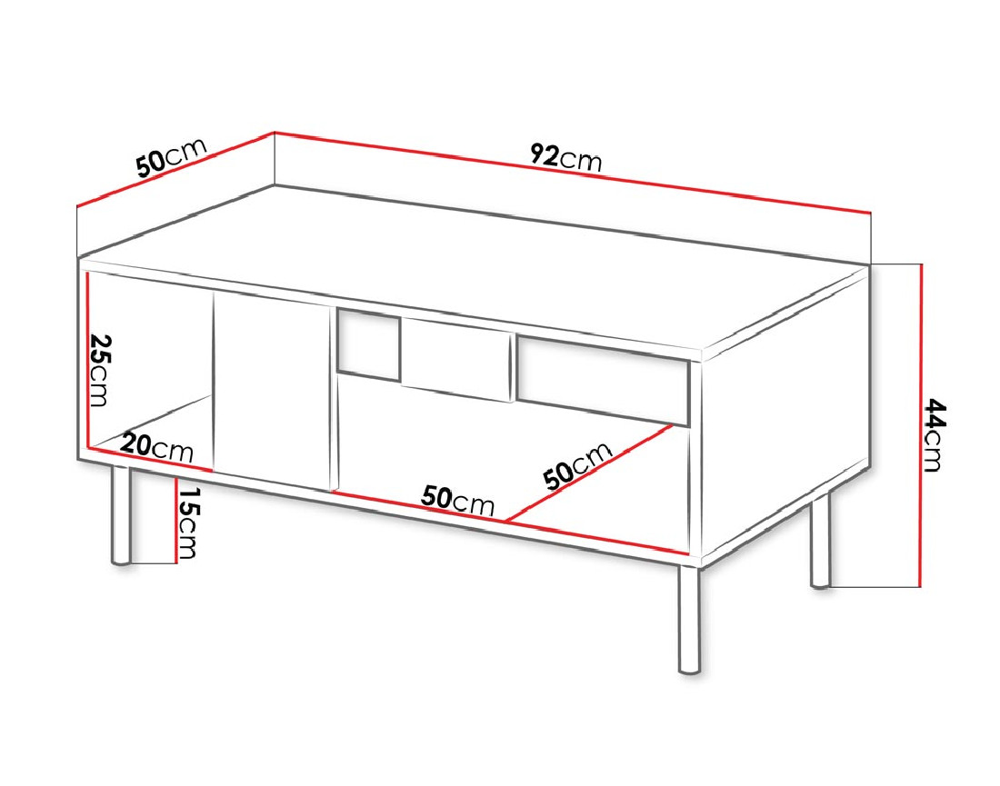 Table basse avec niche de rangement écru 1 niche 92 cm Timote