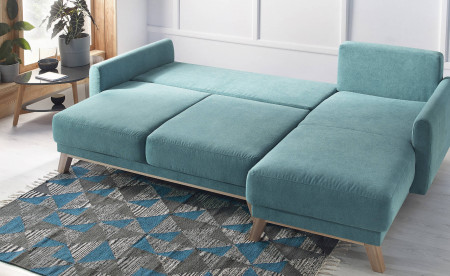 BOBOCHIC BALIO - Canapé d'angle en tissu convertible avec coffre 4 places - Droit BOBOCHIC BALIO - Canapé d'angle en tissu convertible avec coffre 4 places - Droit