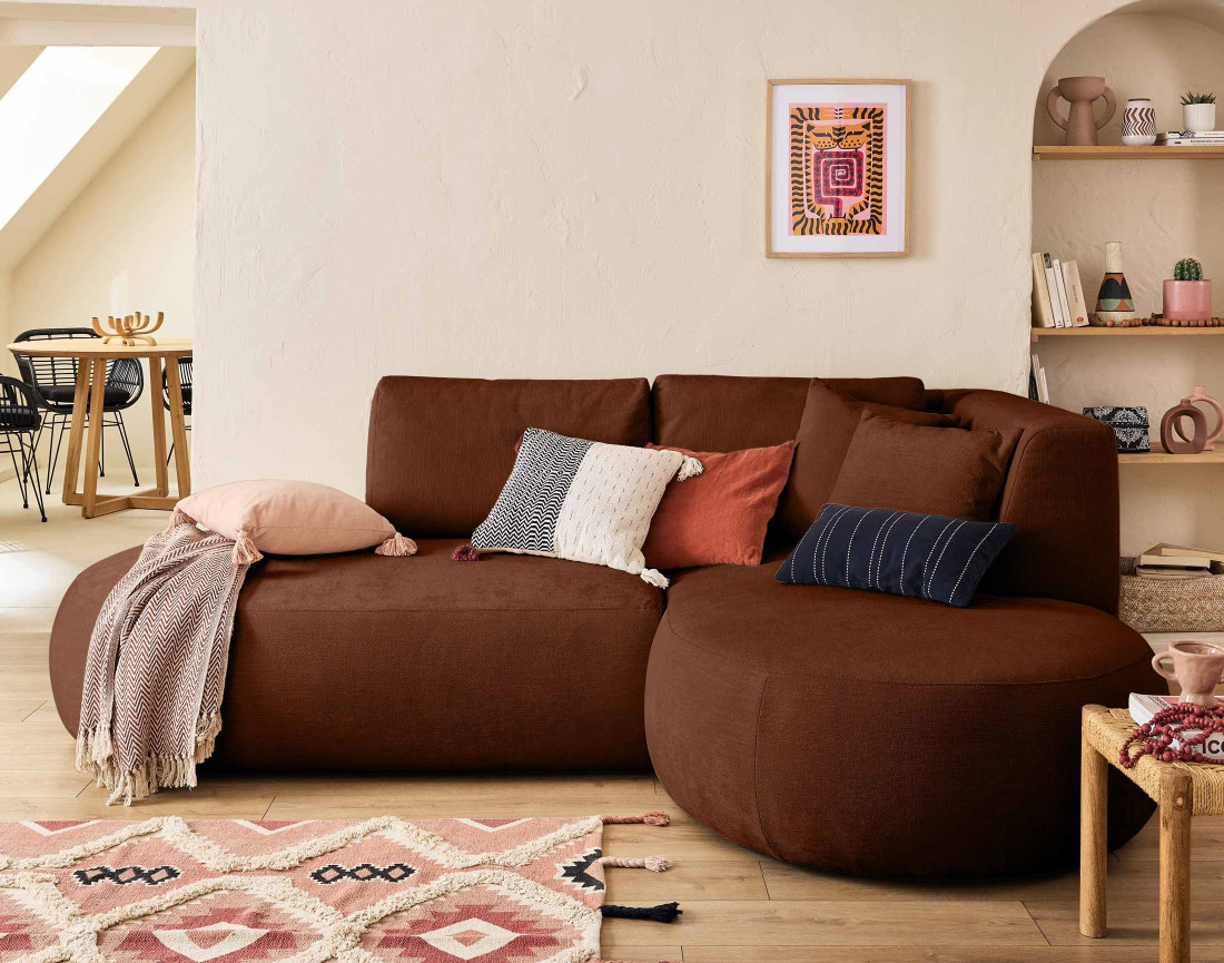 Module d'assise méridienne droit en tissu texturé - Santorini