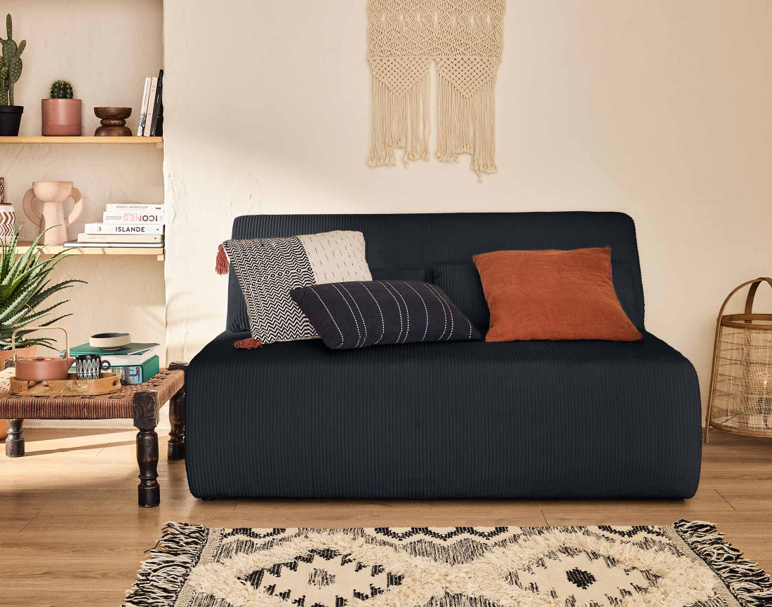 Canapé droit 2 places en velours côtelé Onyx Canapé droit 2 places en velours côtelé Onyx