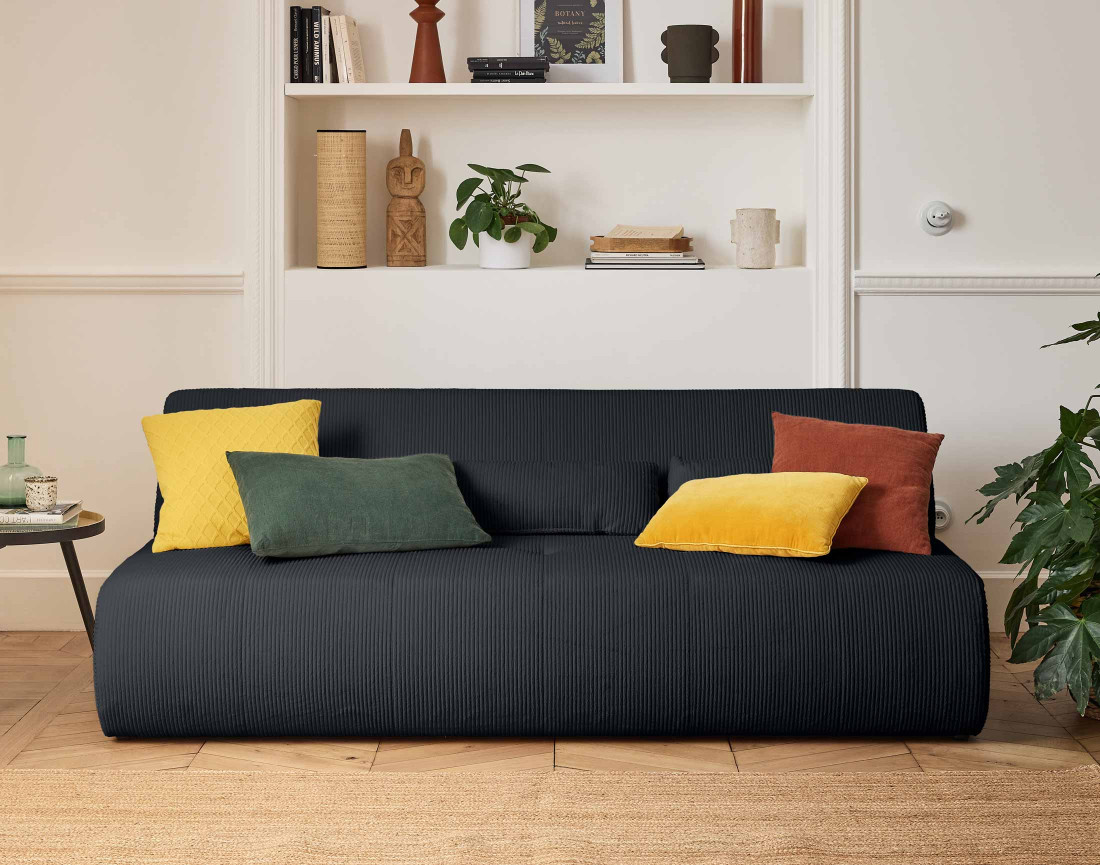 Canapé droit 3 places en velours côtelé Onyx Canapé droit 3 places en velours côtelé Onyx