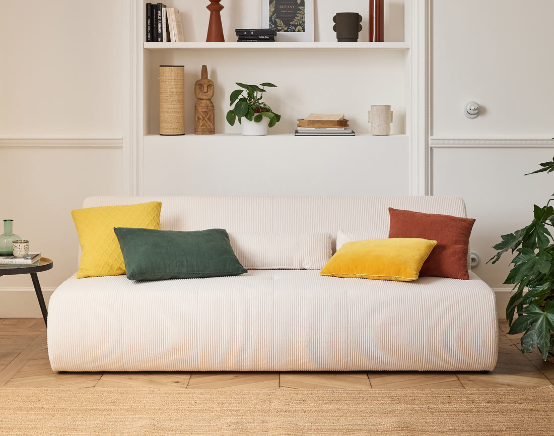 Canapé droit 3 places en velours côtelé Onyx