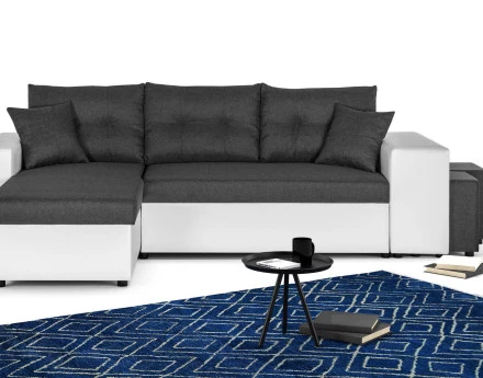 California - Canapé d'angle réversible - convertible avec coffre et étagère de rangement - en simili et tissu