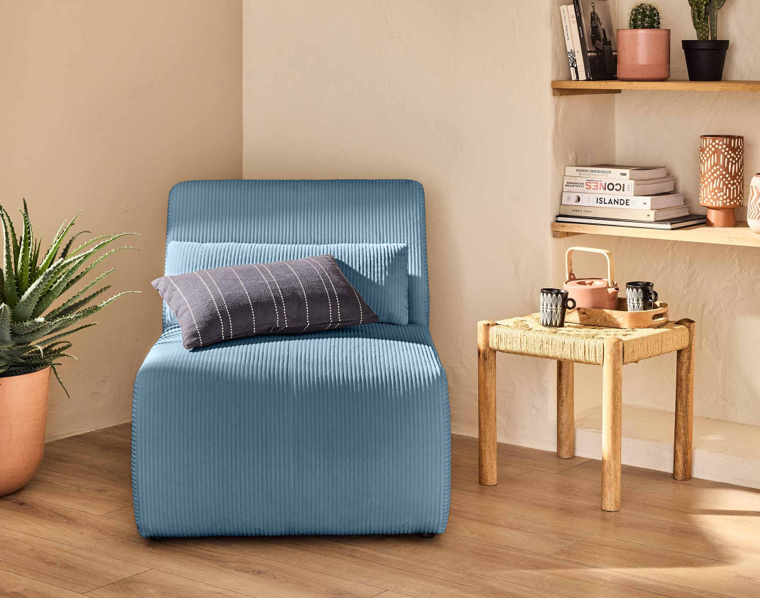 Fauteuil sans accoudoirs en velours côtelé Onyx