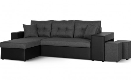 California - Canapé d'angle réversible - convertible avec coffre et étagère de rangement - en simili et tissu California - Canapé d'angle réversible - convertible avec coffre et étagère de rangement - en simili et tissu