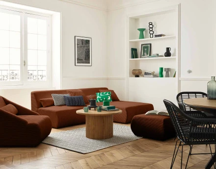 Canapé modulable d'angle réversible 4 places en velours côtelé Onyx