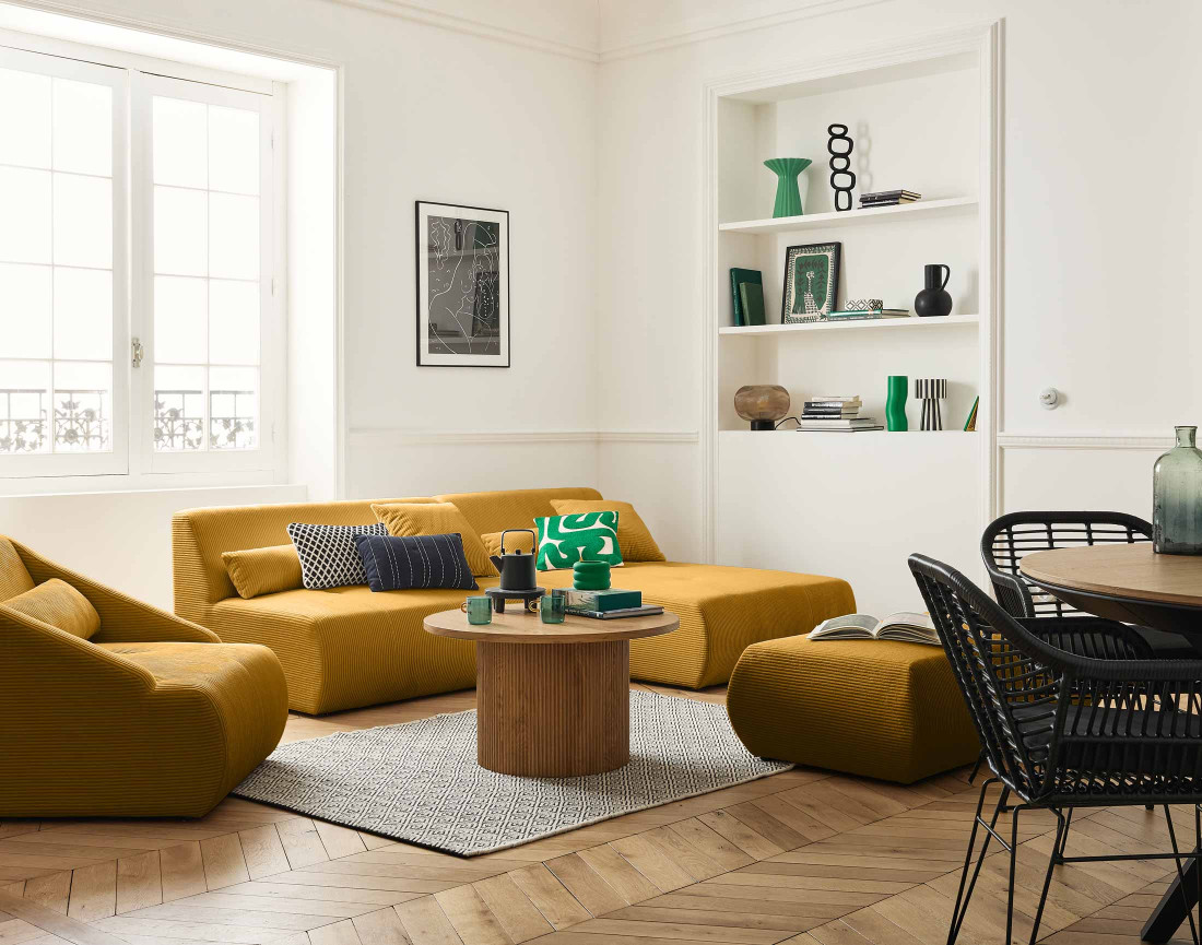 Canapé modulable d'angle réversible 4 places en velours côtelé Onyx