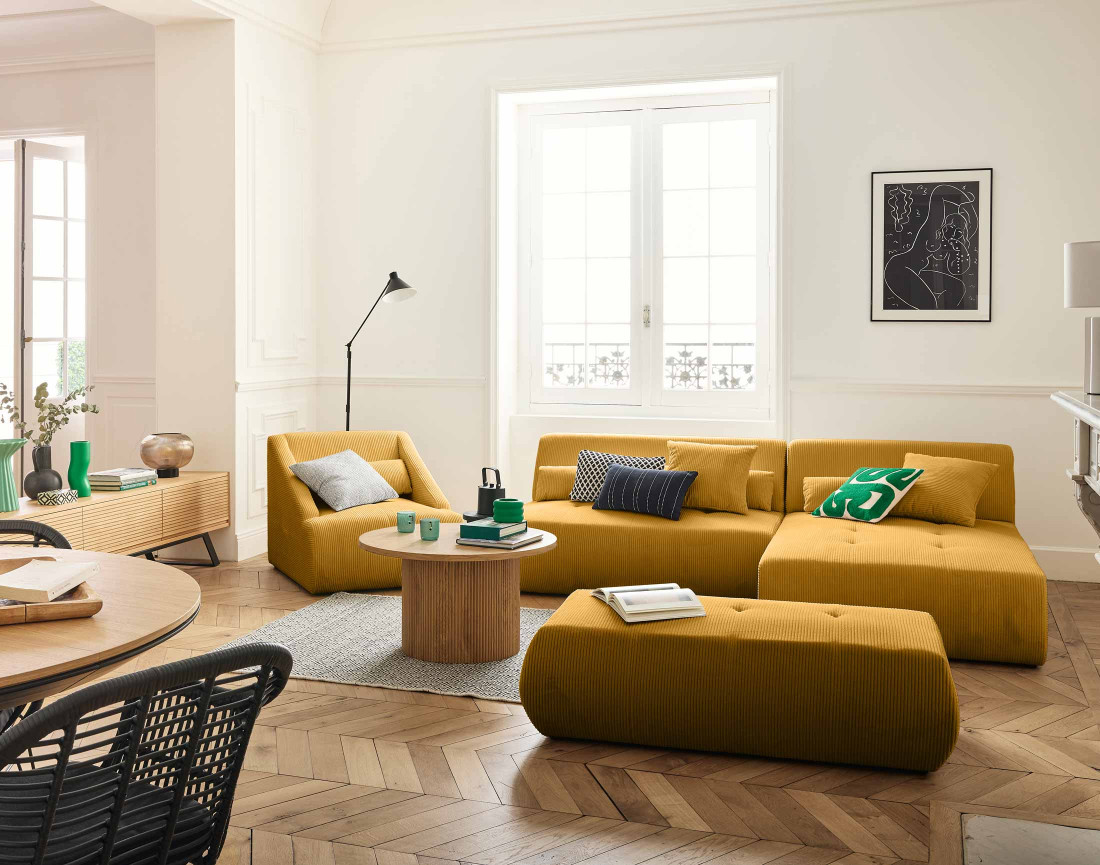 Canapé modulable d'angle réversible 4 places en velours côtelé Onyx