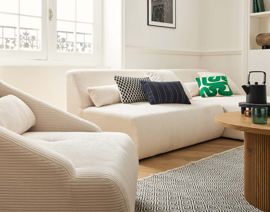 Canapé modulable d'angle réversible 4 places en velours côtelé Onyx Canapé modulable d'angle réversible 4 places en velours côtelé Onyx