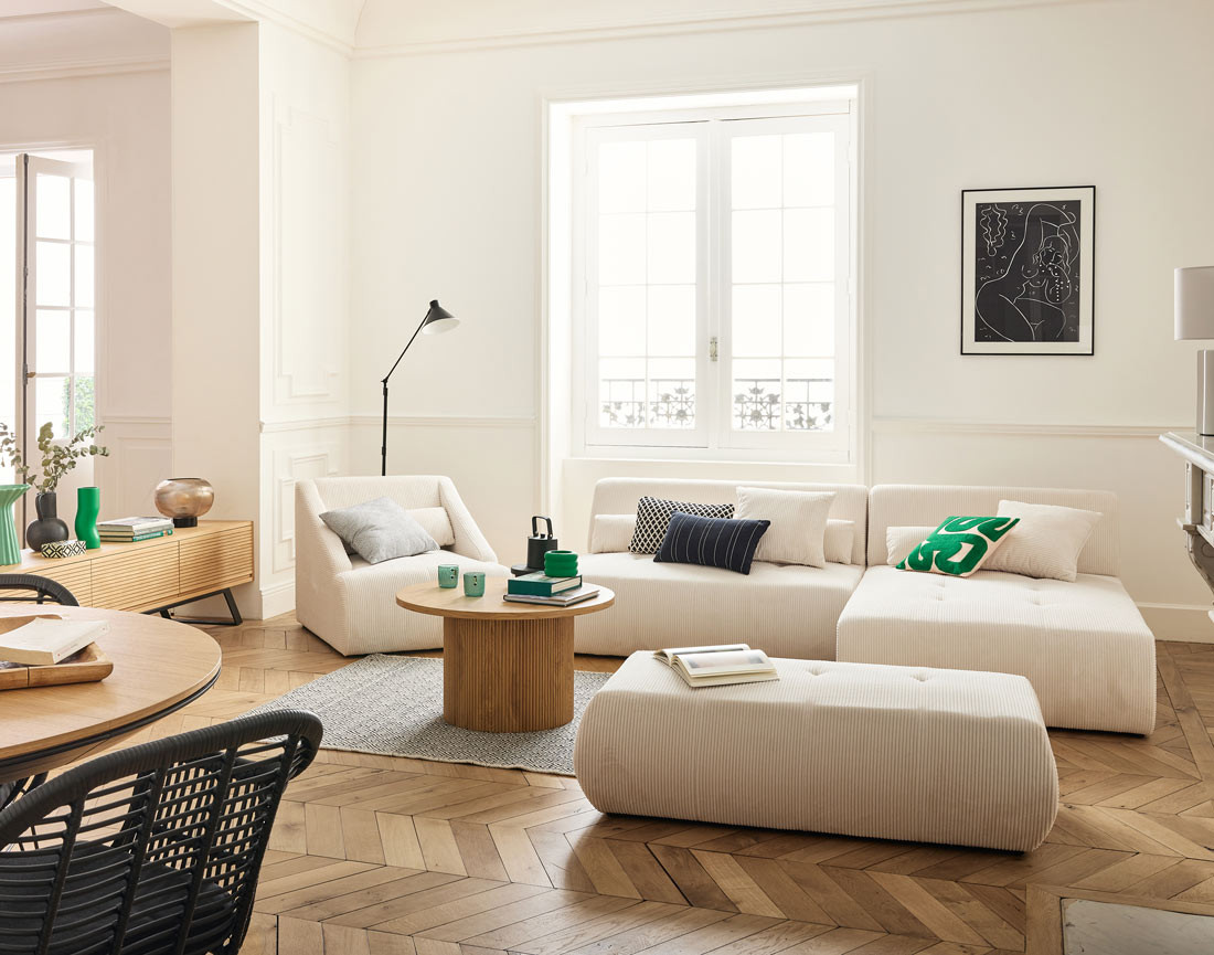 Canapé modulable d'angle réversible 4 places en velours côtelé Onyx Canapé modulable d'angle réversible 4 places en velours côtelé Onyx