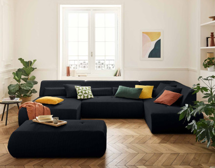 Canapé panoramique d'angle droit 7 places en velours côtelé Onyx