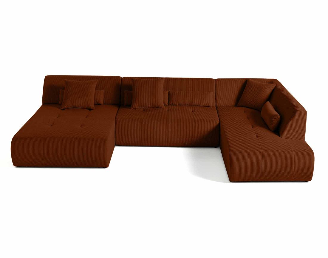 Canapé panoramique d'angle droit 7 places en velours côtelé Onyx