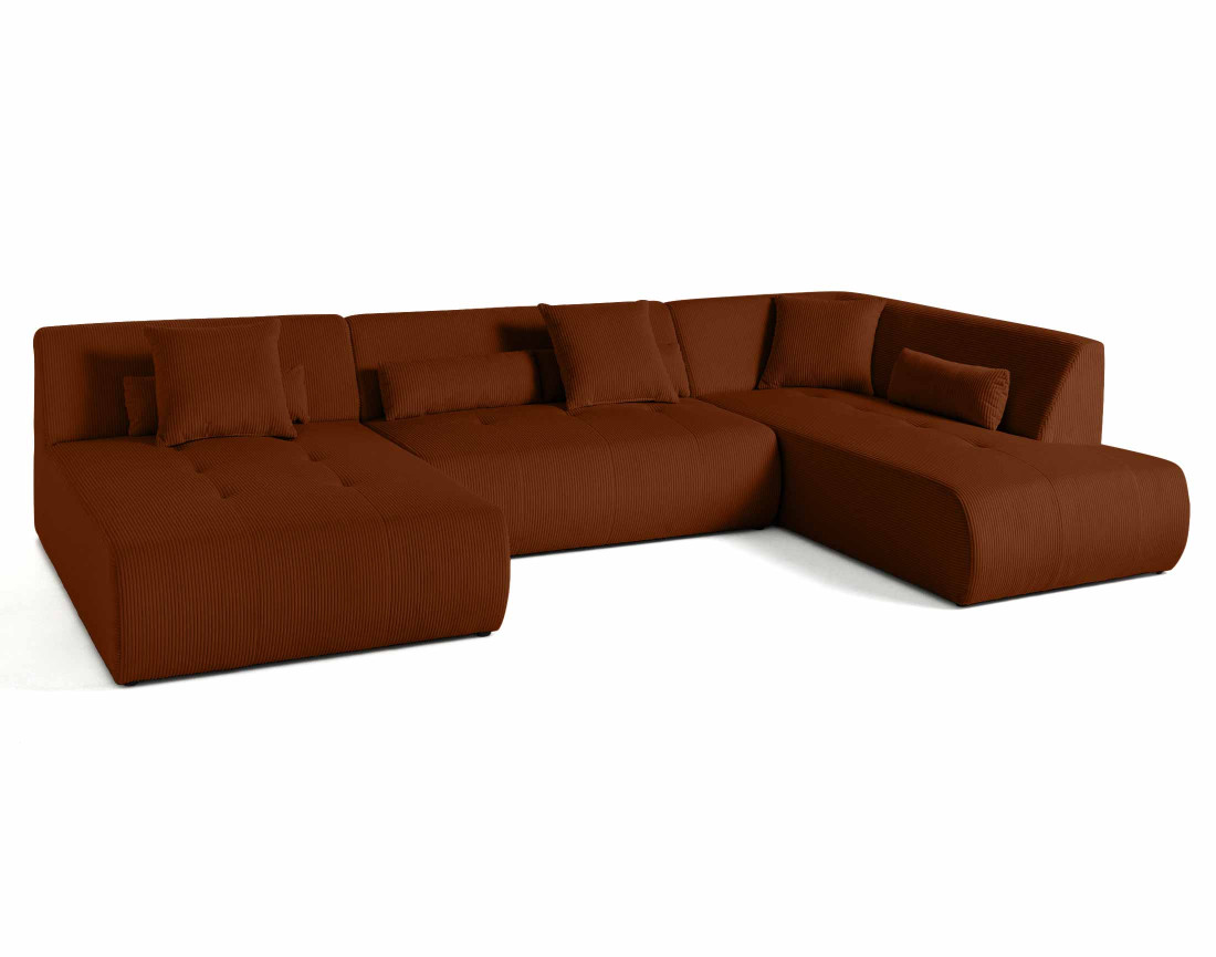 Canapé panoramique d'angle droit 7 places en velours côtelé Onyx