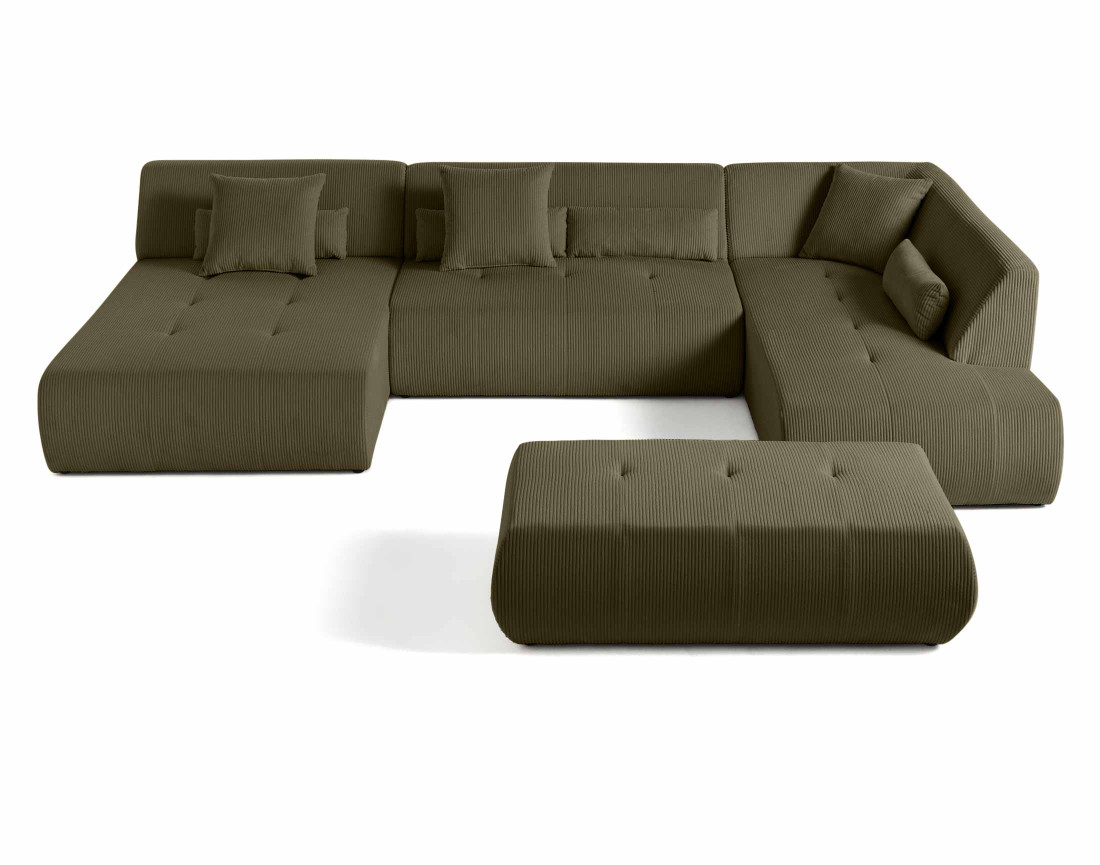 Canapé panoramique d'angle droit 7 places en velours côtelé Onyx