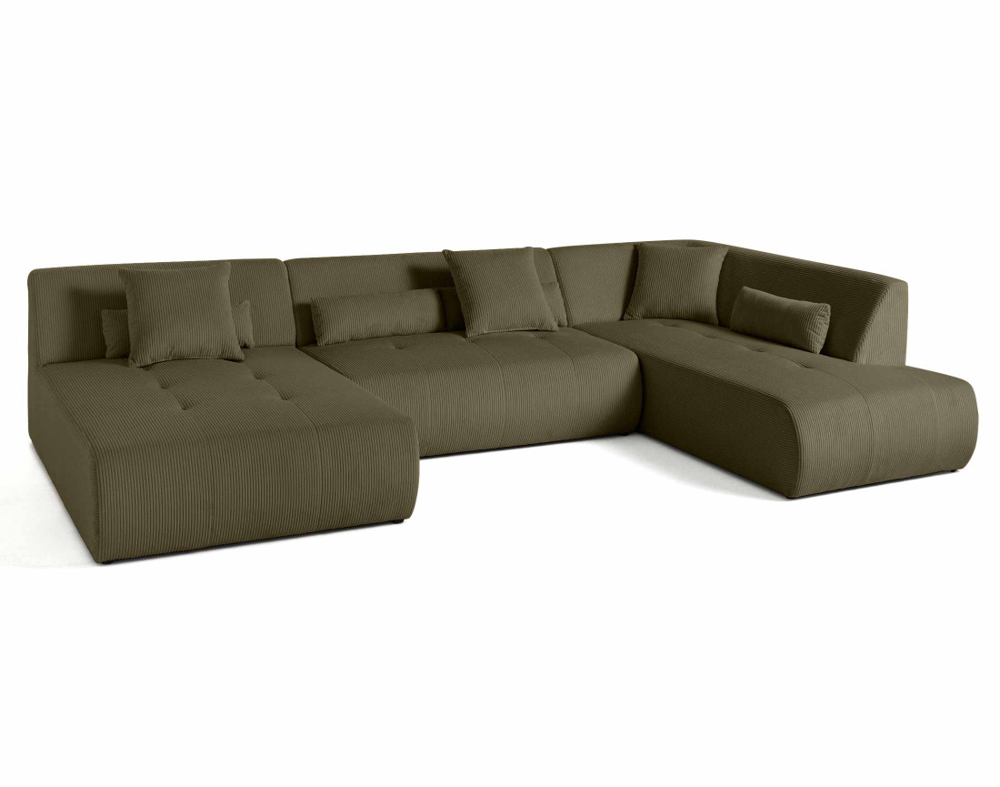 Canapé panoramique d'angle droit 7 places en velours côtelé Onyx