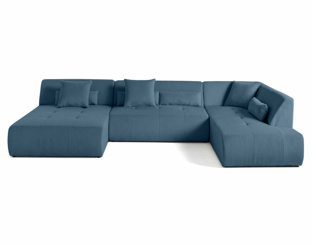 Canapé panoramique d'angle droit 7 places en velours côtelé Onyx