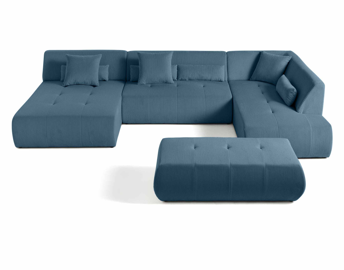 Canapé panoramique d'angle droit 7 places en velours côtelé Onyx