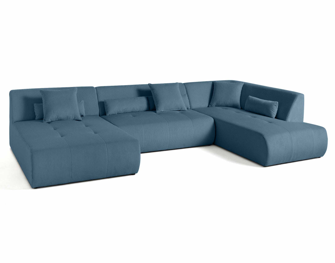 Canapé panoramique d'angle droit 7 places en velours côtelé Onyx