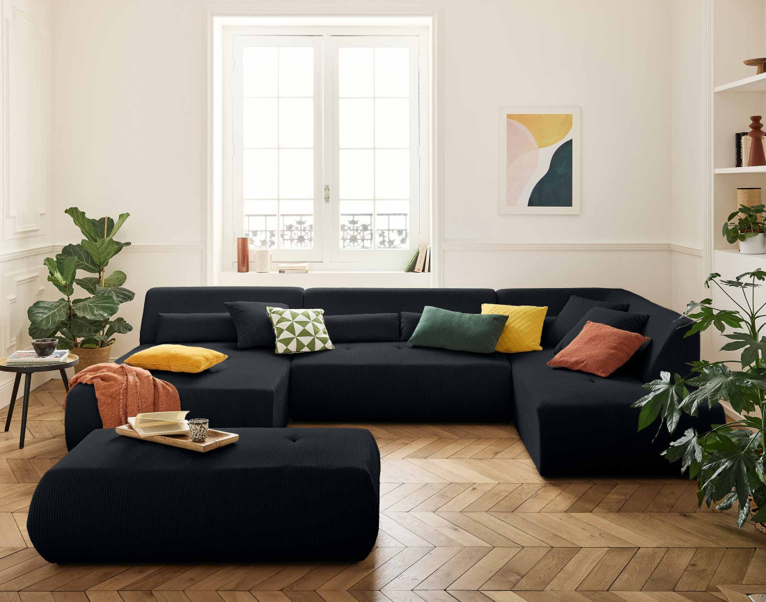 Pouf modulable en velours côtelé Onyx