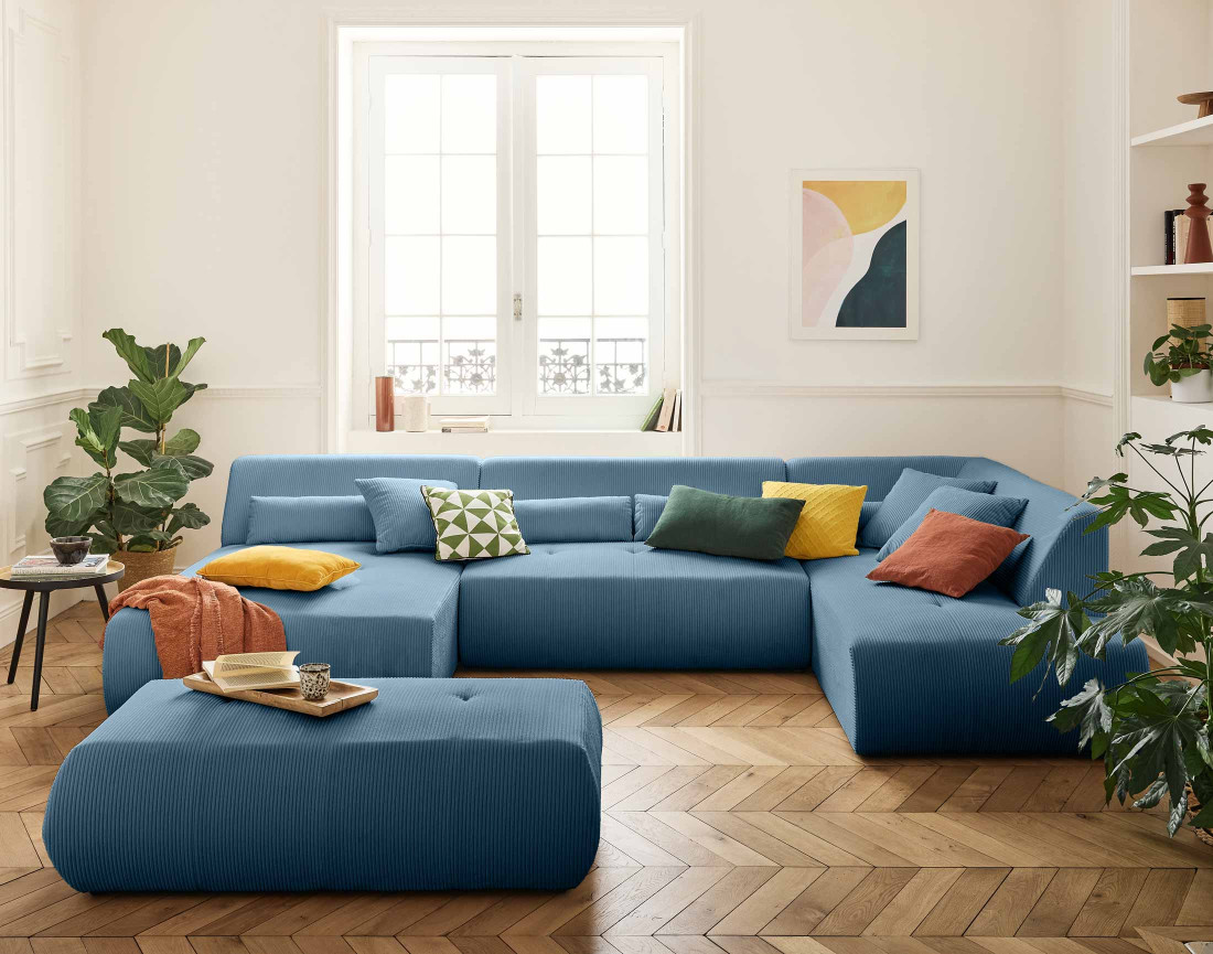 Pouf modulable en velours côtelé Onyx