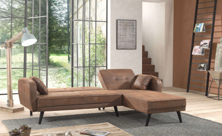 Folke Vintage - Canapé d'angle réversible convertible - style scandinave rétro - microfibre marron vieilli Folke Vintage - Canapé d'angle réversible convertible - style scandinave rétro - microfibre marron vieilli
