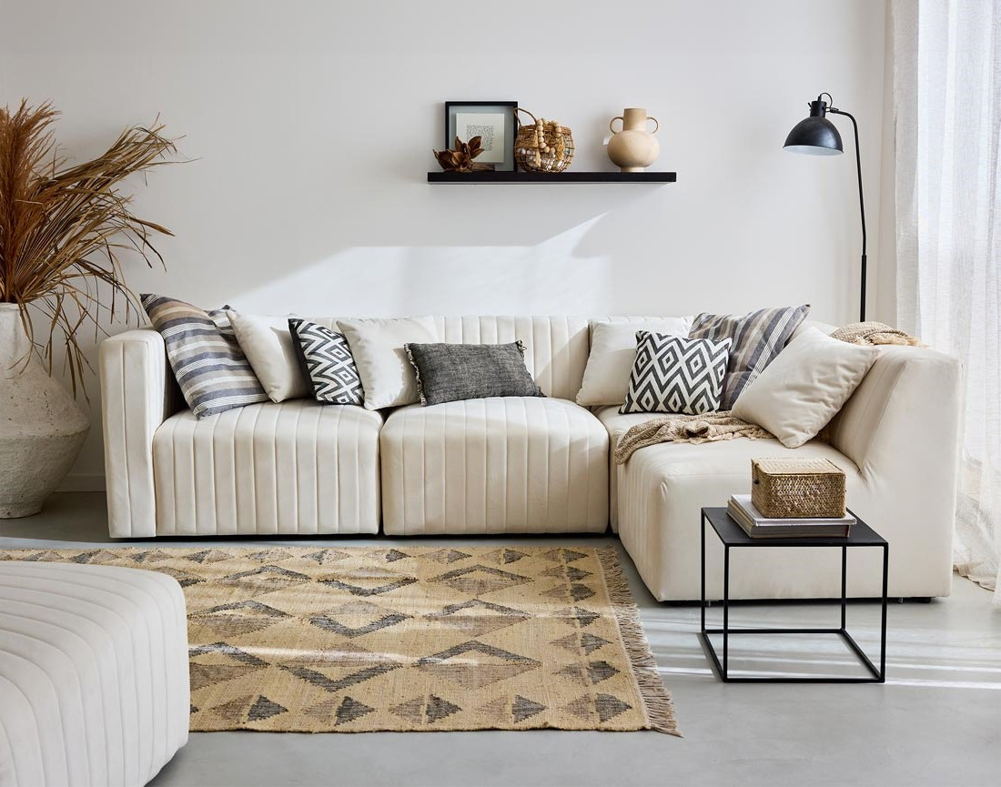 Canapé modulable d'angle droit 5 places en velours Nova