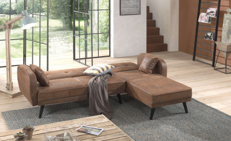 Folke Vintage - Canapé d'angle réversible convertible - style scandinave rétro - microfibre marron vieilli Folke Vintage - Canapé d'angle réversible convertible - style scandinave rétro - microfibre marron vieilli