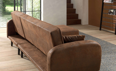 Folke Vintage - Canapé d'angle réversible convertible - style scandinave rétro - microfibre marron vieilli Folke Vintage - Canapé d'angle réversible convertible - style scandinave rétro - microfibre marron vieilli