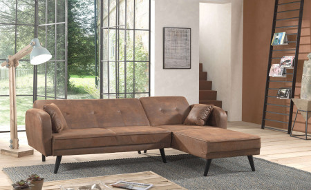Folke Vintage - Canapé d'angle réversible convertible - style scandinave rétro - microfibre marron vieilli Folke Vintage - Canapé d'angle réversible convertible - style scandinave rétro - microfibre marron vieilli