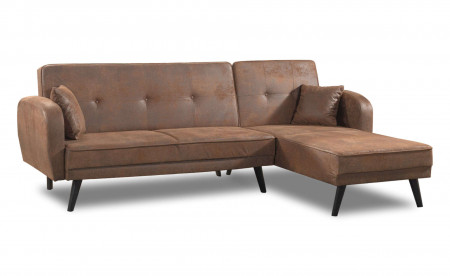 Folke Vintage - Canapé d'angle réversible convertible - style scandinave rétro - microfibre marron vieilli Folke Vintage - Canapé d'angle réversible convertible - style scandinave rétro - microfibre marron vieilli