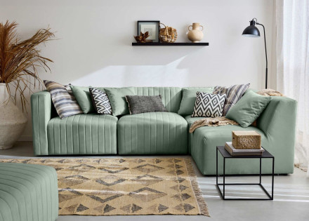 Canapé modulable d'angle droit 5 places avec pouf d'appoint en velours Nova