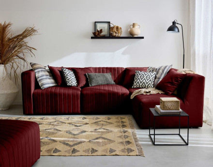 Canapé modulable d'angle droit 5 places avec pouf d'appoint en velours Nova