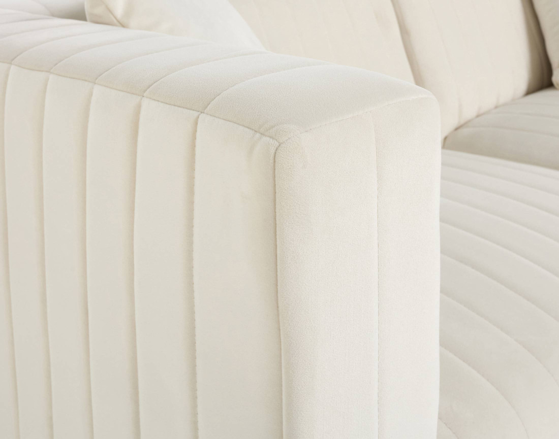 Canapé modulable d'angle gauche 5 places avec pouf d'appoint en velours Nova