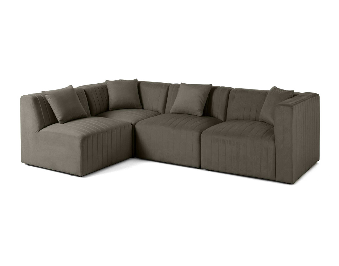 Canapé modulable d'angle gauche 5 places avec pouf d'appoint en velours Nova Canapé modulable d'angle gauche 5 places avec pouf d'appoint en velours Nova