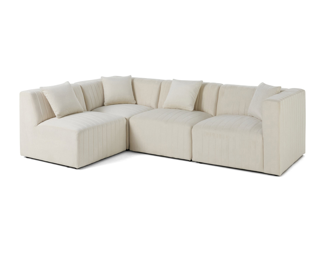 Canapé modulable d'angle gauche 5 places avec pouf d'appoint en velours Nova